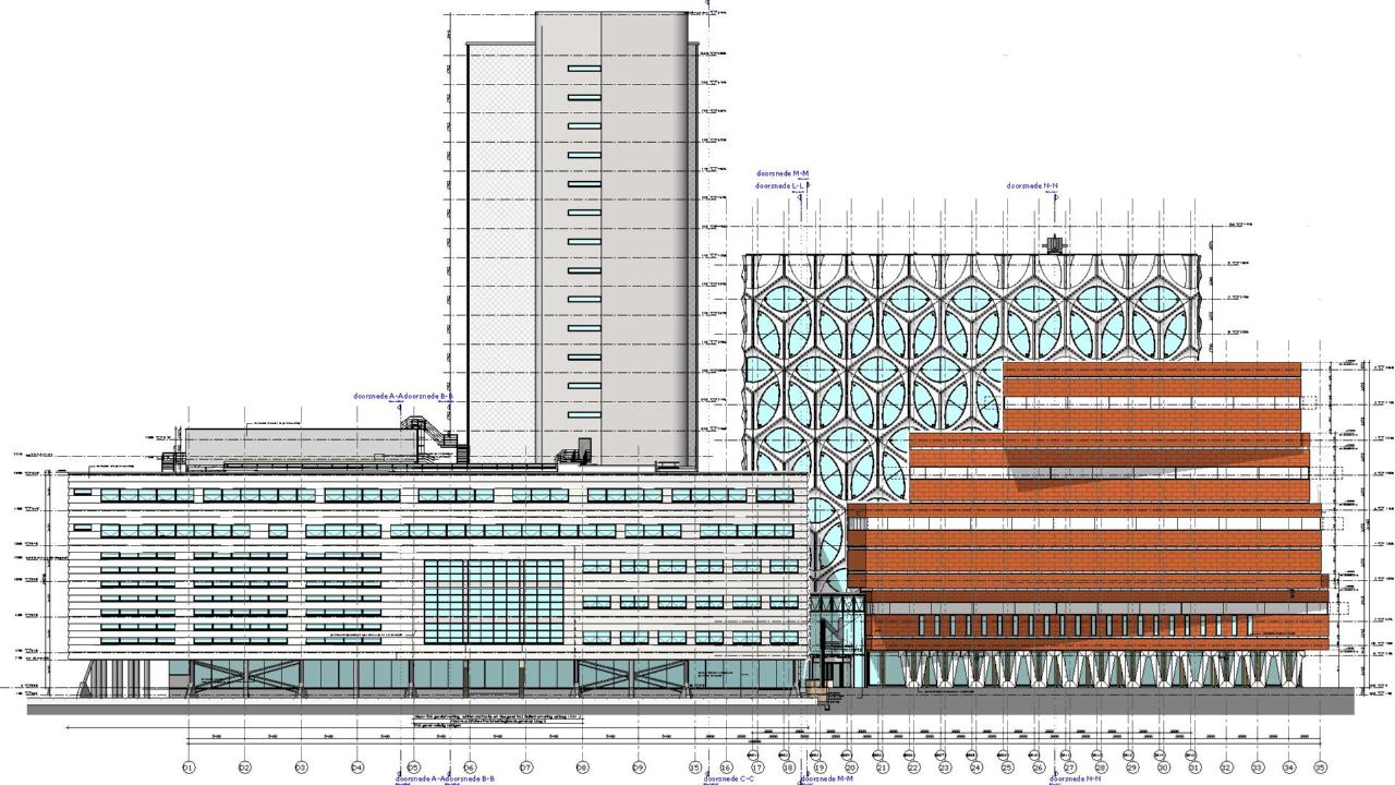 Gevel Darwinweg van het nieuwe gebouw Naturalis