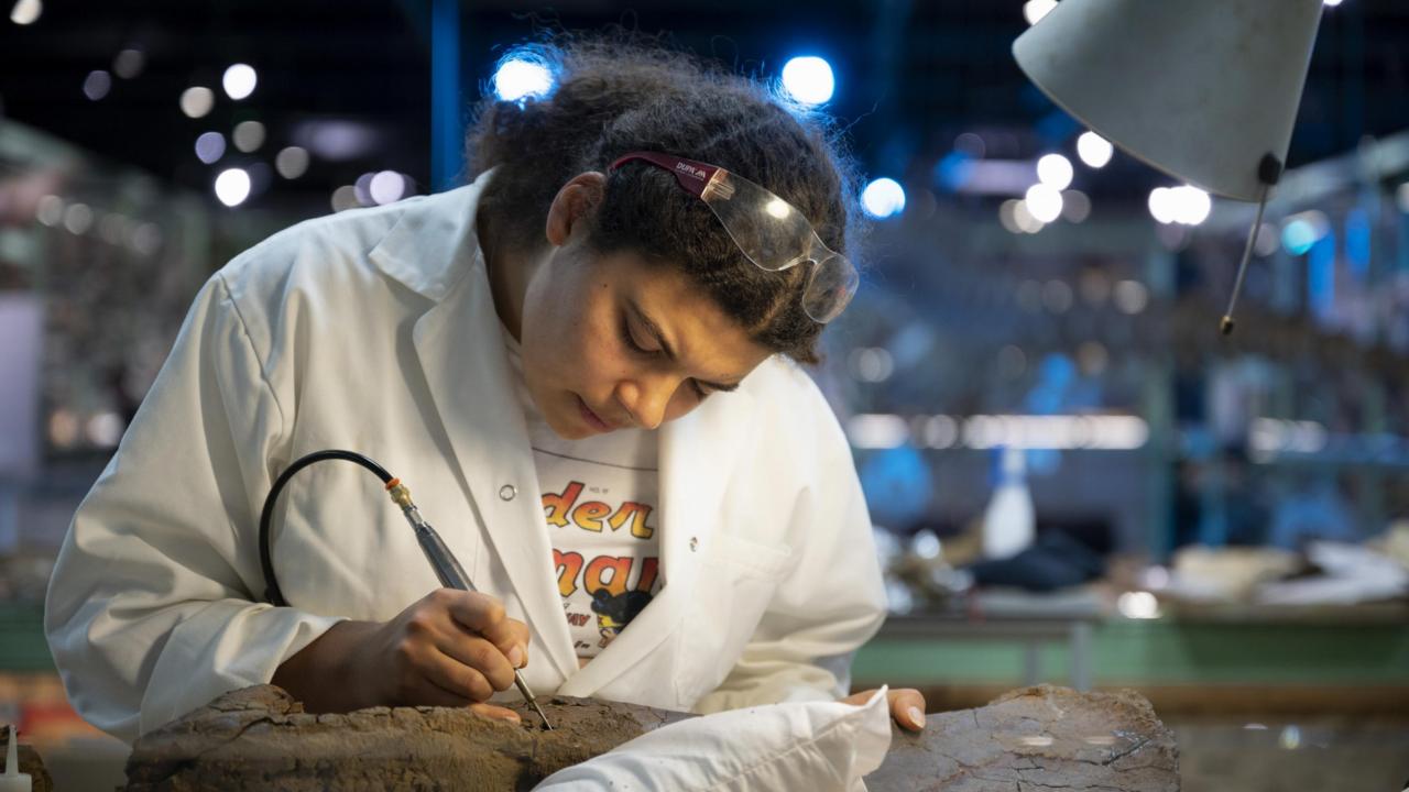 Yasmin Grooters in het DinoLab in Naturalis