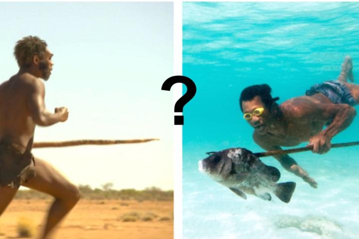 rennende en zwemmende mens